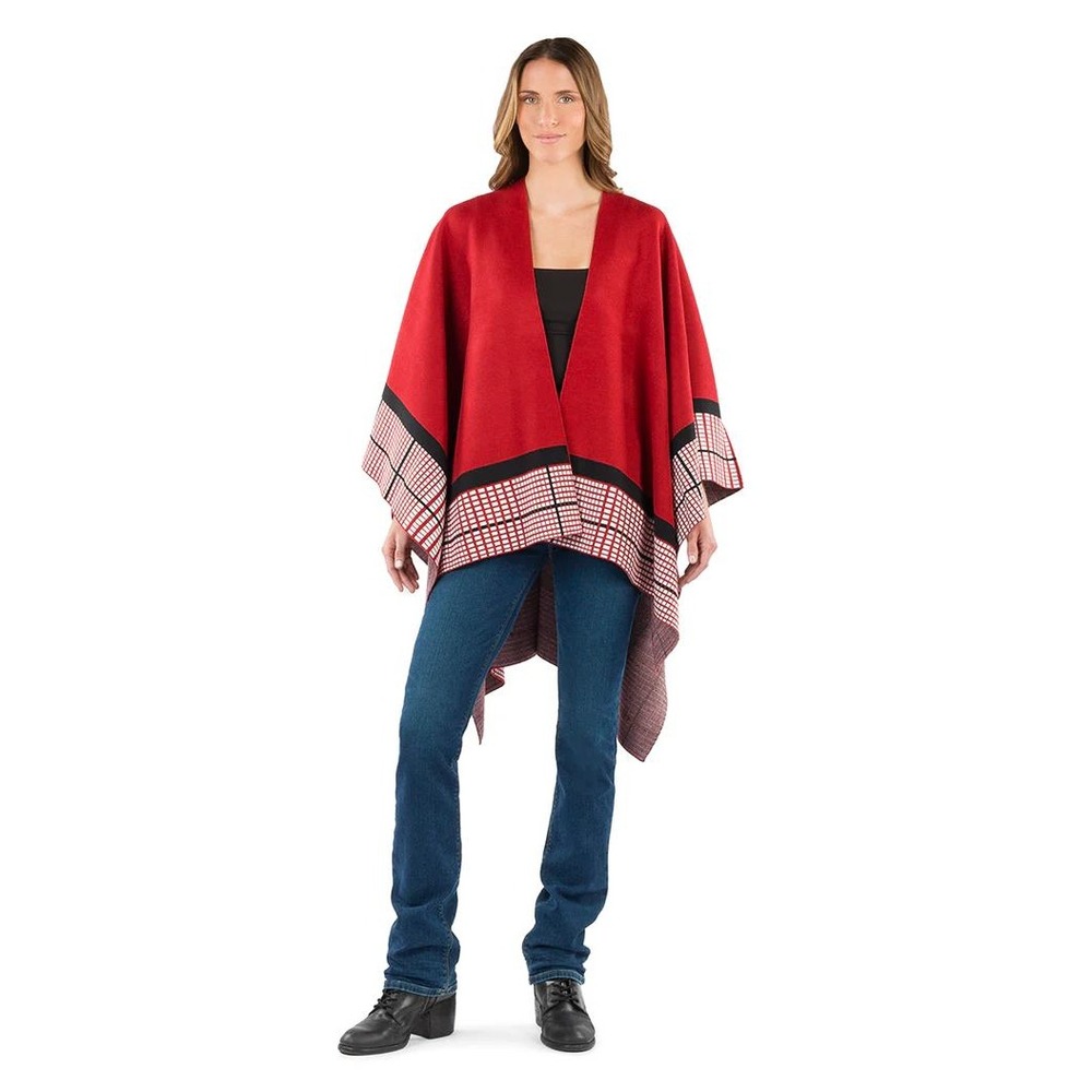 Patricia‎ Nash Crisscross Cape Women XL/1X Red Plaid Grid Open Front Wrap